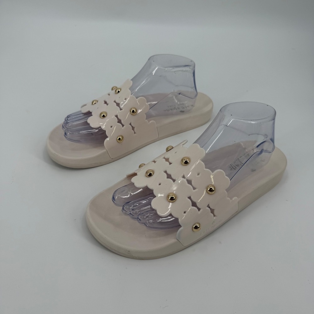 Kate Spade New York Floral Studded Slide Sandals Cream Gold Studs Summer Shoes